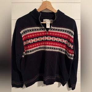 Vintage Jones New York Sport Navy and Red 1/4 Zip-Up Ski Sweater Size Small